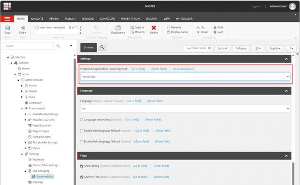 Select Vercel Edit Rendering Host