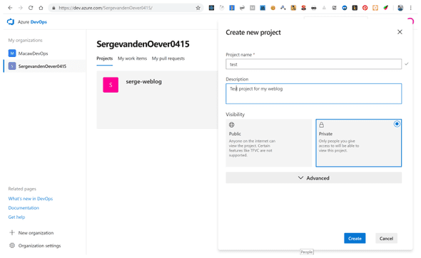 Azure DevOps New Project